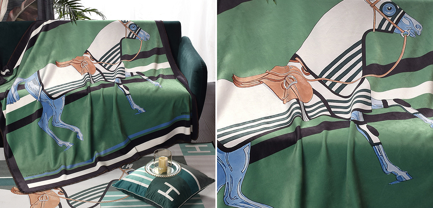 Плед Hermes Horse Green Plaid Плед Hermes Horse Green Plaid - Loft-Concept в Грозном