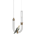 Подвесной светильник с декоративной фигуркой птицы на прозрачной изогнутой трубке Ganthea варинант исполнения - 1 | Loft Concept в Грозном