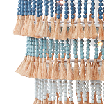 Люстра трехъярусная с декором из круглых деревянных бусин с кисточками Blue Wooden Beads Chandelier варинант исполнения - 2 | Loft Concept в Грозном