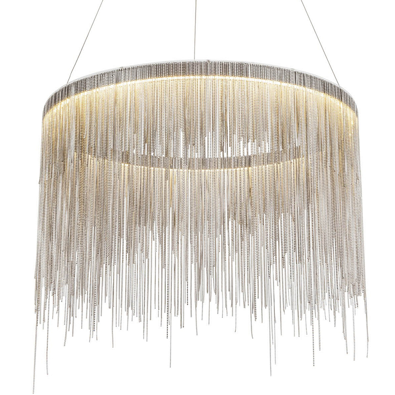 Подвесная кольцевая люстра с металлическими цепочками Fringe Chain Horizontal Ring Light Хром в Грозном | Loft Concept 