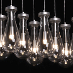 Люстра с 9-ю прозрачными плафонами из стекла в форме капли на прямоугольном потолочном основании цвета хром Lucid Rain  варинант исполнения - 5 | Loft Concept в Грозном