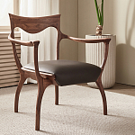 Стул деревянный с мягким сиденьем из коричневой натуральной кожи Moon Walnut Furniture варинант исполнения - 1 | Loft Concept в Грозном