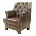 Кресло кожаное c мягкими подлокотниками на 4-х деревянных ножках из массива березы Joseph Armchair brown варинант исполнения - 2 | Loft Concept в Грозном