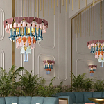 Люстра круглая с декором из разноцветных элементов в виде листьев Changing Seasons варинант исполнения - 12 | Loft Concept в Грозном