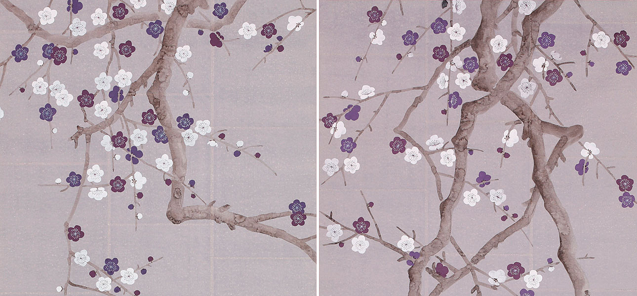 Обои ручная роспись Plum Blossom Lavender on Rich Mauve India tea paper Обои ручная роспись Plum Blossom Lavender on Rich Mauve India tea paper - Loft-Concept в Грозном