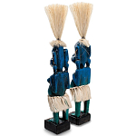 Комплект из 2-х деревянных статуэток Asmat Straw Headdress Statuettes Blue Tattoo варинант исполнения - 2 | Loft Concept в Грозном
