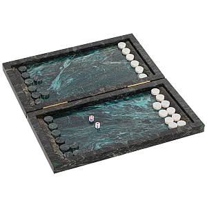 Нарды из натурального полудрагоценного камня Зеленый Змеевик