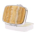 Таблетница карманная прямоугольная с 2-мя отделениями с зеркалом и накладкой из натурального камня Оникс Silver Stone Pillboxes варинант исполнения - 2 | Loft Concept в Грозном