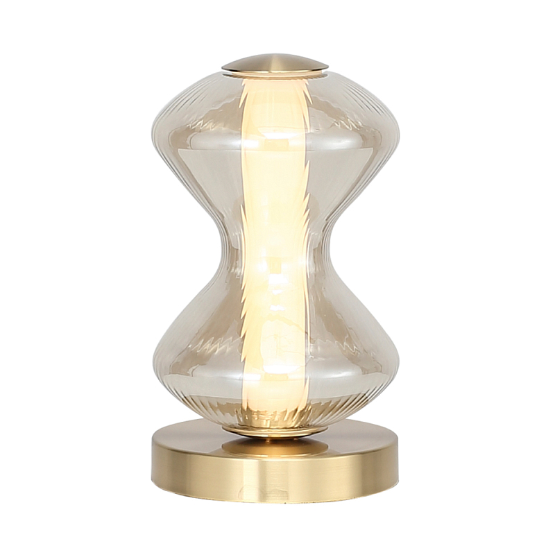 Настольная лампа светодиодная с волнообразным стеклянным плафоном Amphora of Light Коньяк Золотой в Грозном | Loft Concept 