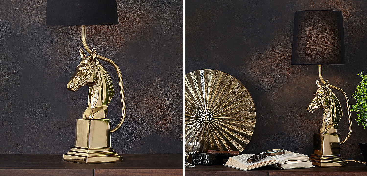 Настольная лампа с абажуром Lampshade Horse Sculpture Gold Настольная лампа с абажуром Lampshade Horse Sculpture Gold - Loft-Concept в Грозном
