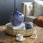 Ваза округлой формы с синей росписью и цветочным узором Blue & White Ornament варинант исполнения - 7 | Loft Concept в Грозном