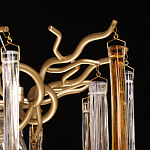 Люстра линейная золотого цвета с декоративными ветвями и длинными стеклянными подвесками в форме сосулек Droplet Chandelier варинант исполнения - 6 | Loft Concept в Грозном