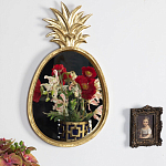 Зеркало овальной формы с золотистой рамкой и декоративной верхушкой в виде ананаса Pineapple Shine  варинант исполнения - 2 | Loft Concept в Грозном