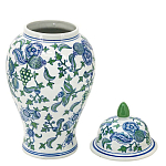 Ваза с крышкой и зелено-голубым рисунком на белом фоне 51 см Blue & White Ornament варинант исполнения - 2 | Loft Concept в Грозном