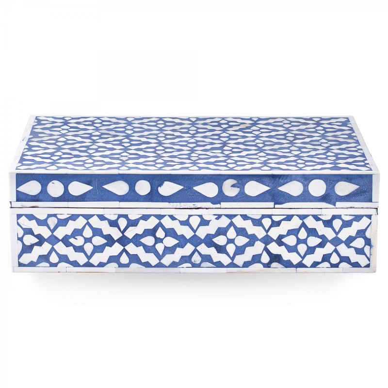 Шкатулка инкрустация костью Pattern Inlay Box Indigo Белый Синий Шкатулка инкрустация костью Pattern Inlay Box Indigo Белый Синий в Грозном | Loft Concept