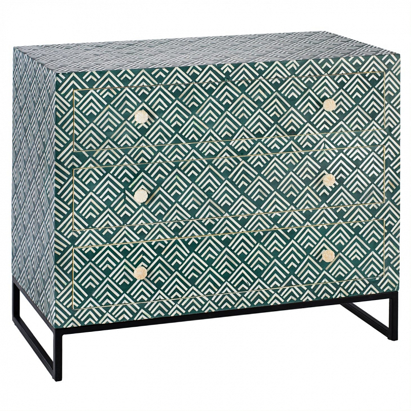 Комод инкрустация костью Green Indian Bone Inlay 3 drawer Зеленый Зеленый Комод инкрустация костью Green Indian Bone Inlay 3 drawer Зеленый Зеленый в Грозном | Loft Concept
