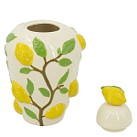 Ваза с крышкой кремового цвета и объемным рисунком лимонов и листьев Lemon Delight варинант исполнения - 2 | Loft Concept в Грозном