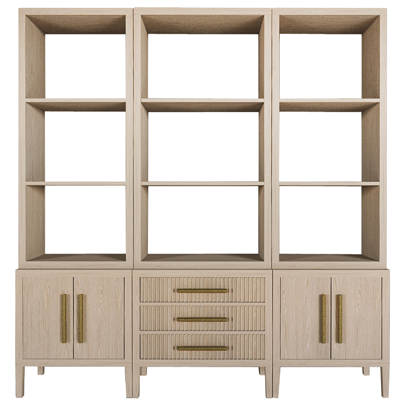 Модульный стеллаж Primo из трех составных элементов Светлый дуб Древесина Золотой в Грозном | Loft Concept 