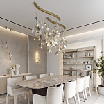 Подвесной светильник с золотистой вертикальной трубкой и декоративными прозрачными листьями из стекла Sylva  варинант исполнения - 7 | Loft Concept в Грозном