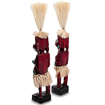 Комплект из 2-х деревянных статуэток Asmat Straw Headdress Statuettes Red Turquoise Tattoo варинант исполнения - 2 | Loft Concept в Грозном
