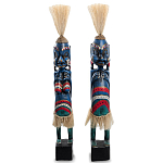 Комплект из 2-х деревянных статуэток Asmat Straw Headdress Statuettes Blue Colorful Tattoo варинант исполнения - 5 | Loft Concept в Грозном