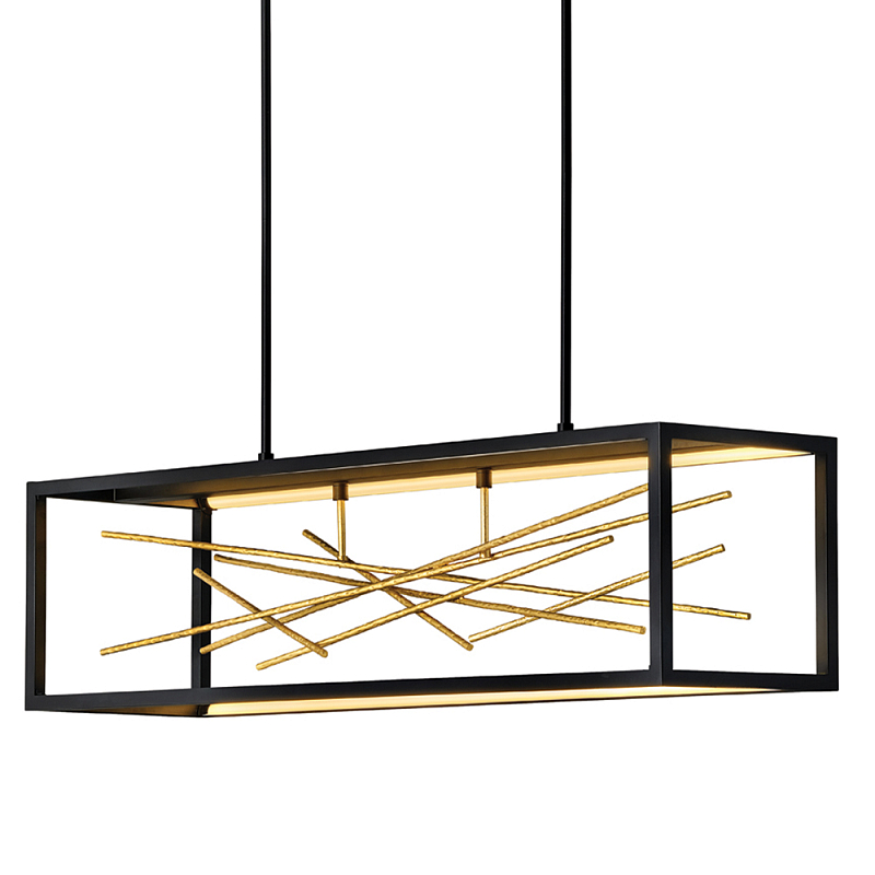 Люстра прямоугольная черного цвета с декором в виде ветвей в золотой отделке Hinkley Золотой Черный в Грозном | Loft Concept 