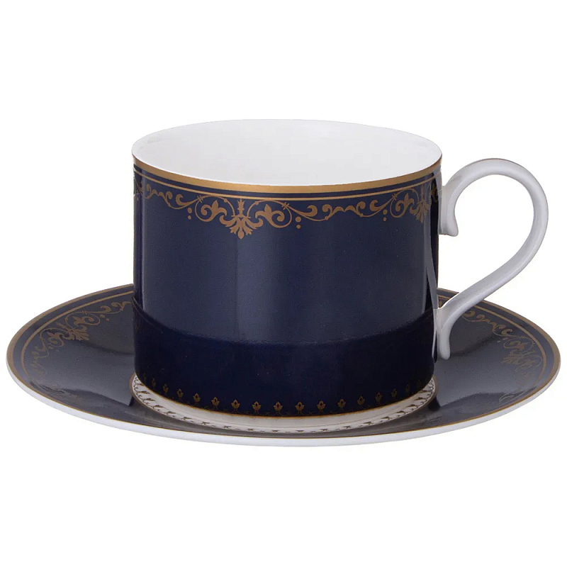 Чайная пара из фарфора синяя 300 мл Porcelain Horse Set Белый Синий Золотой в Грозном | Loft Concept 