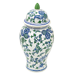 Ваза с крышкой и зелено-голубым рисунком на белом фоне 51 см Blue & White Ornament варинант исполнения - 1 | Loft Concept в Грозном