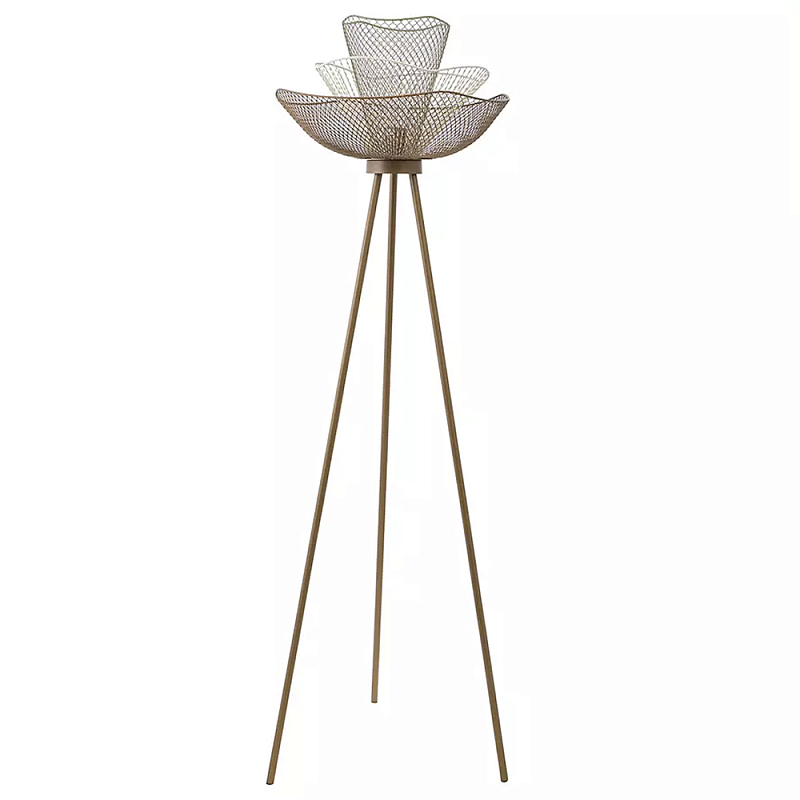 Торшер с трехъярусным плафоном из металлической сетки Light Floor Lamp Made of Metal Mesh Белый Бежевый Золотой Торшер с трехъярусным плафоном из металлической сетки Light Floor Lamp Made of Metal Mesh Белый Бежевый Золотой в Грозном | Loft Concept