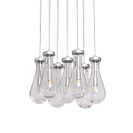 Люстра с 7-ю прозрачными плафонами из стекла в форме капли на круглом потолочном основании цвета хром Lucid Rain  варинант исполнения - 1 | Loft Concept в Грозном