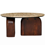 Кофейный столик с круглой столешницей на 2-х массивных деревянных ножках Tandem Travertine and Wood варинант исполнения - 1 | Loft Concept в Грозном