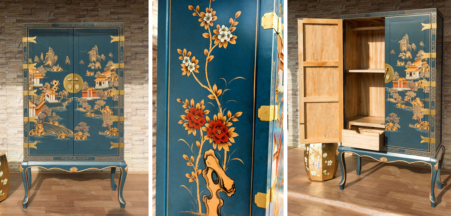 Голубой Шкаф в Китайском стиле Chinese Village Cabinet Голубой Шкаф в Китайском стиле Chinese Village Cabinet - Loft-Concept в Грозном