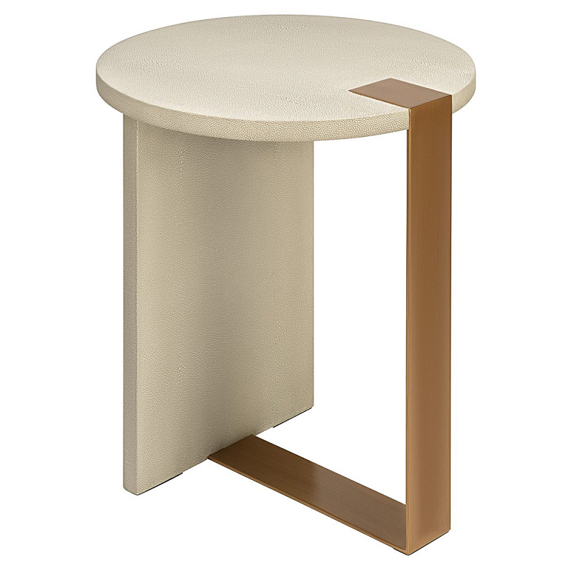 Приставной стол круглый Stingray Skin Table кожа Бежевый Серый Латунь Приставной стол круглый Stingray Skin Table кожа Бежевый Серый Латунь в Грозном | Loft Concept