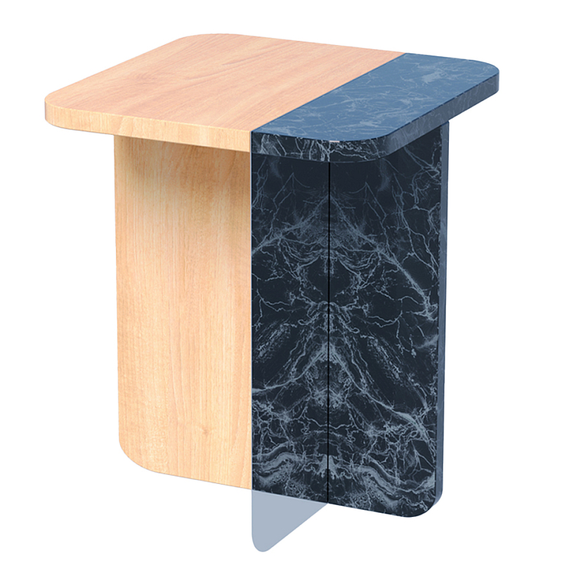 Slice журнальный столик из мрамора и массива дуба Черный Светлый дуб в Грозном | Loft Concept 