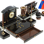 Настольный письменный набор с часами из природного камня обсидиана Peace Contract варинант исполнения - 4 | Loft Concept в Грозном