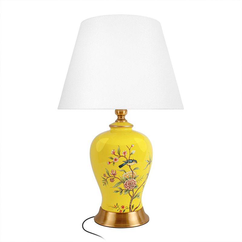 Настольная лампа желтая с изображением птиц Slip Away Белый Желтый Мульти в Грозном | Loft Concept 