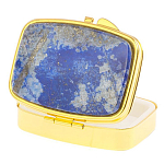 Таблетница карманная прямоугольная с 2-мя отделениями с зеркалом и накладкой из натурального камня Лазурит Gold Stone Pillboxes варинант исполнения - 2 | Loft Concept в Грозном