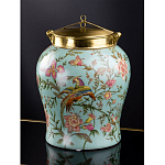 Ваза округлой формы из фарфора с рисунком и бронзовой крышкой Turquoise Blooming Garden варинант исполнения - 1 | Loft Concept в Грозном