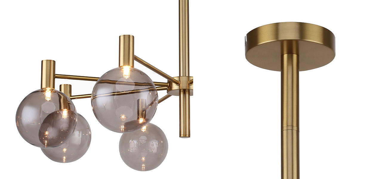 Люстра с выдувными плафонами коньячного цвета Carmella Globe Brass Люстра с выдувными плафонами коньячного цвета Carmella Globe Brass - Loft-Concept в Грозном