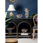 Ваза стеклянная прозрачная с бронзовым основанием в виде ветвей и фарфоровыми птичками Eden Garden варинант исполнения - 6 | Loft Concept в Грозном