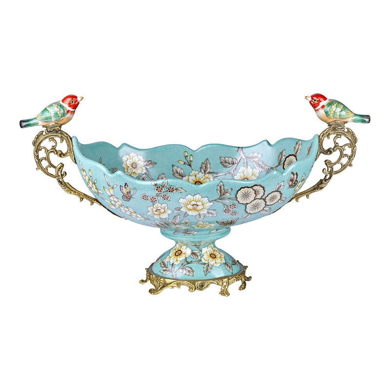 Чаша фарфоровая с птичками Bird of Paradise Bowl Бронза Мульти Голубой в Грозном | Loft Concept 