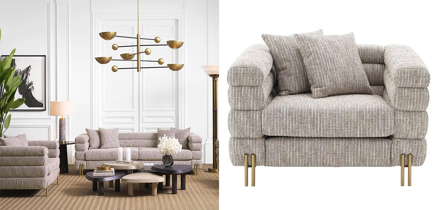 Кресло Eichholtz Chair York Бежево-серый Латунь Кресло Eichholtz Chair York Бежево-серый Латунь - Loft-Concept в Грозном