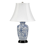 Настольная лампа с фарфоровым основанием с декоративным орнаментом и белым абажуром на темной круглой подставке Elstead Lighting варинант исполнения - 1 | Loft Concept в Грозном