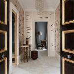 Обои ручная роспись Fishes Blue Pearl on Tarnished Silver gilded silk with pearlescent antiquing варинант исполнения - 2 | Loft Concept в Грозном