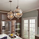 Подвесной светильник с прозрачным стеклянным плафоном в форме шара цвета никеля в индустриальном стиле на цепи 3 лампы Feiss варинант исполнения - 3 | Loft Concept в Грозном