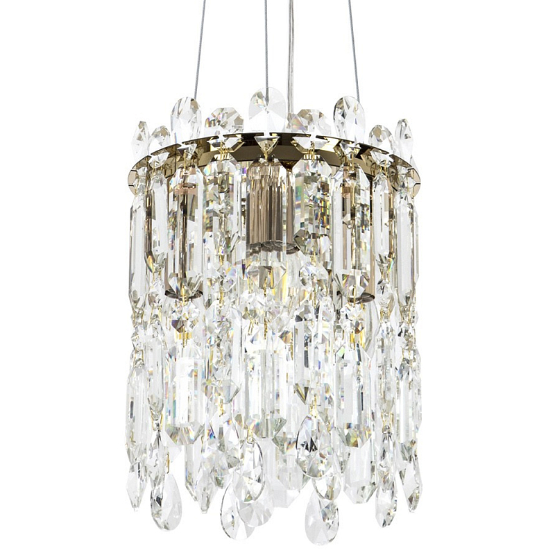 Подвесной светильник с хрустальными подвесками Roul Crystal Round Hanging Lamp Прозрачное Стекло Глянцевое золото Подвесной светильник с хрустальными подвесками Roul Crystal Round Hanging Lamp Прозрачное Стекло Глянцевое золото в Грозном | Loft Concept
