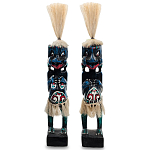 Комплект из 2-х деревянных статуэток Asmat Straw Headdress Statuettes Blue Red варинант исполнения - 1 | Loft Concept в Грозном