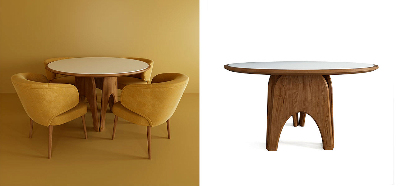 Обеденный круглый стол из дерева со столешницей из камня Pelican Dinner Table Обеденный круглый стол из дерева со столешницей из камня Pelican Dinner Table - Loft-Concept в Грозном