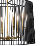 Люстра цвета латунь с 6-ю лампами свечами внутри цилиндрического абажура из черных металлических реек Kichler варинант исполнения - 3 | Loft Concept в Грозном