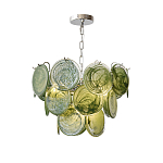 Люстра из зеленых стеклянных дисков с перламутровым эффектом Green Glowing Glaze варинант исполнения - 7 | Loft Concept в Грозном